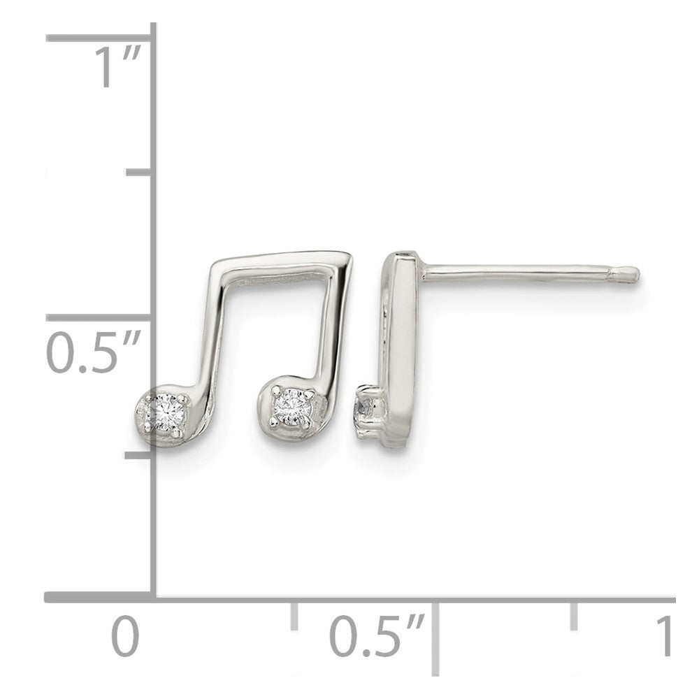 Sterling Silver Polished CZ Musical Notes Post Earrings