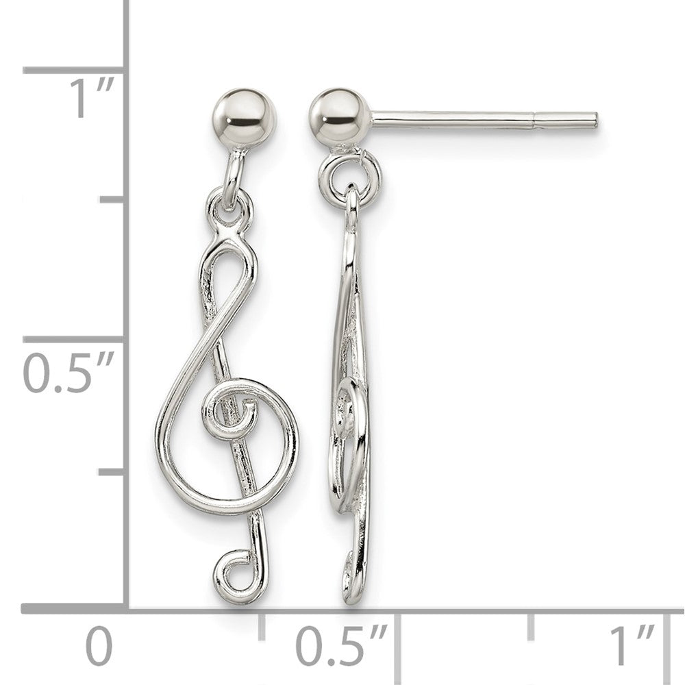 Sterling Silver Polished Treble Clef Post Dangle Earrings
