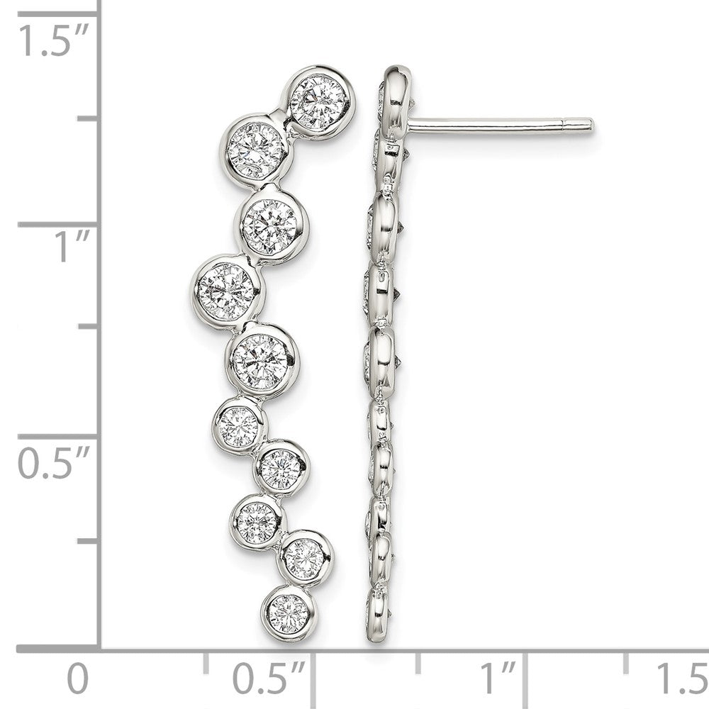 Sterling Silver Rhod-plated Polished Bezel CZ Post Ear Climber Earrings