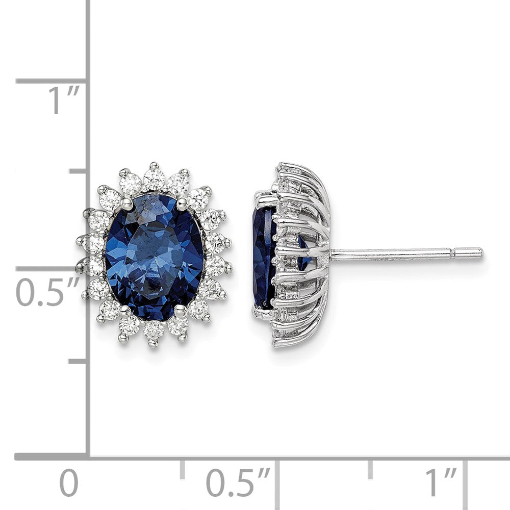 Sterling Silver Rhodium-plated Blue and Clear CZ Post Earrings