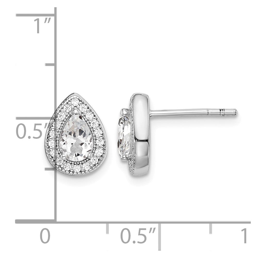 Sterling Silver Rhodium Plated CZ Post Earrings