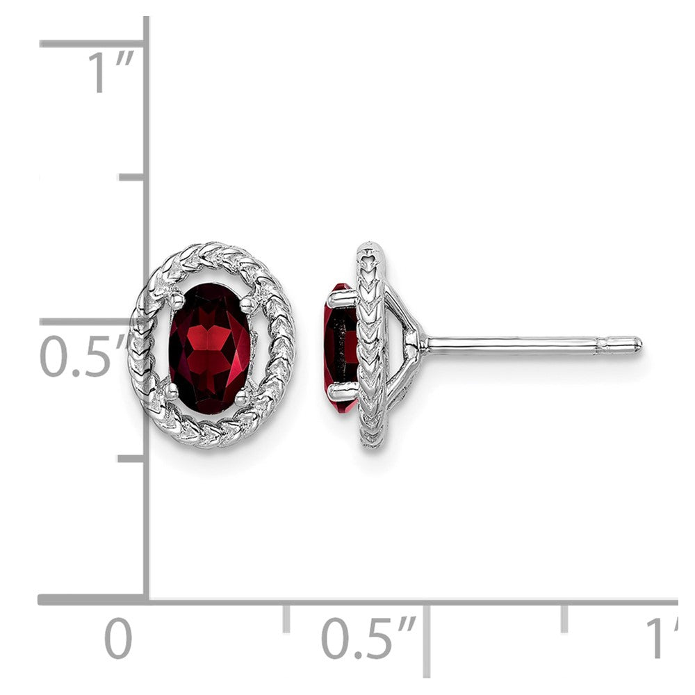 Sterling Silver Rhodium-plated Garnet Oval Post Earrings