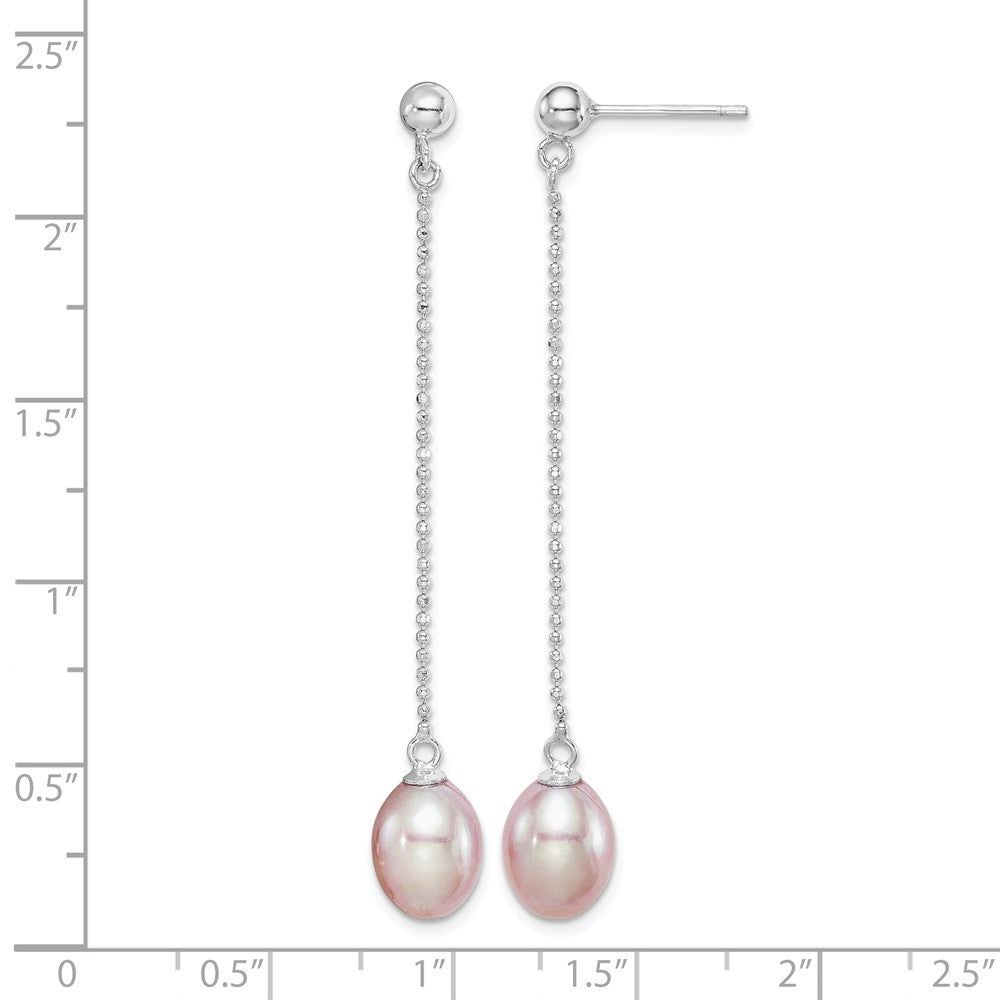 Sterling Silver RH-plated 7-8mm Purple FWC Pearl Post Dangle Earrings