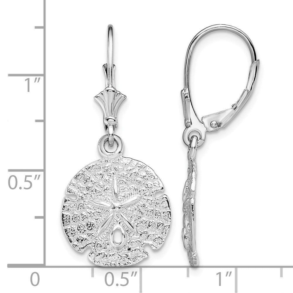 Sterling Silver Rhodium-plated Polished Sand Dollar Leverback Earrings
