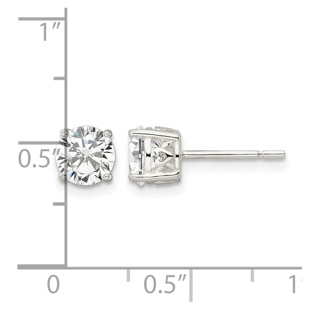 Sterling Silver Polished 6mm Round CZ Heart Basket Set Stud Earrings