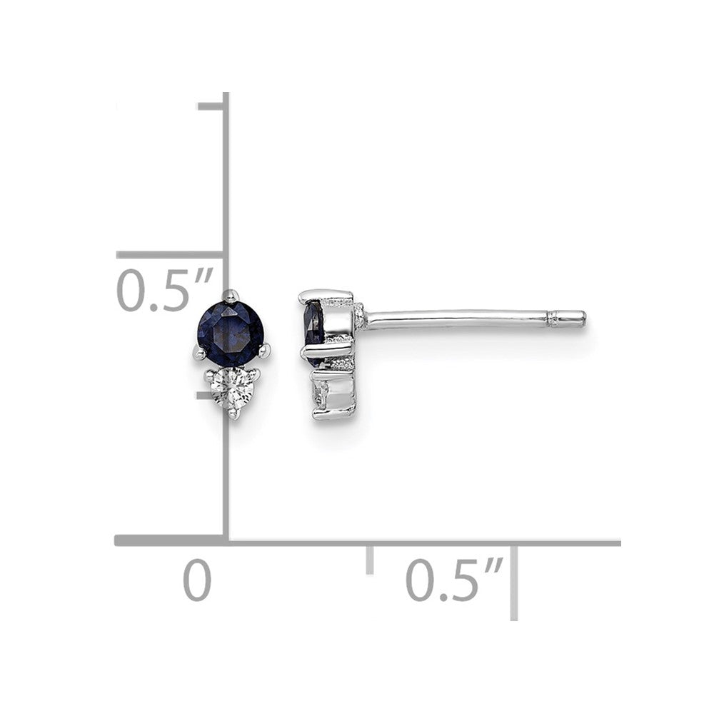 Sterling Silver Rhodium-plated Polished Blue & White CZ Post Earrings