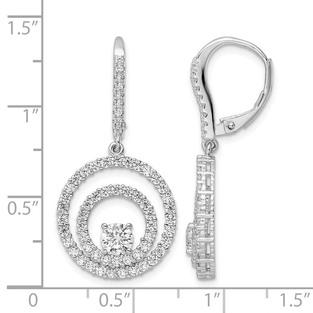 Sterling Silver Rhodium-plated Polished CZ Circles Leverback Earrings