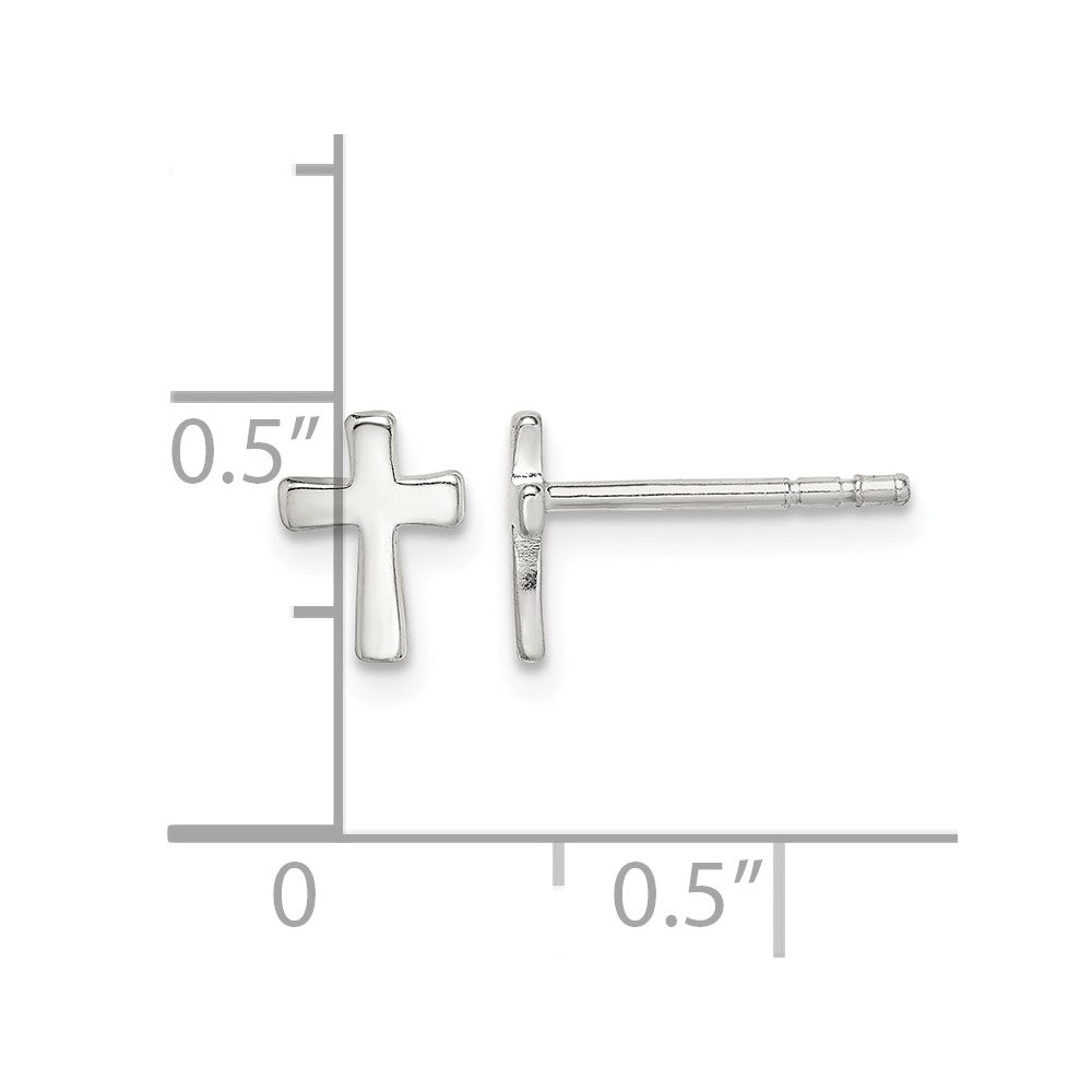 Sterling Silver Polished Latin Cross Petite Post Earrings
