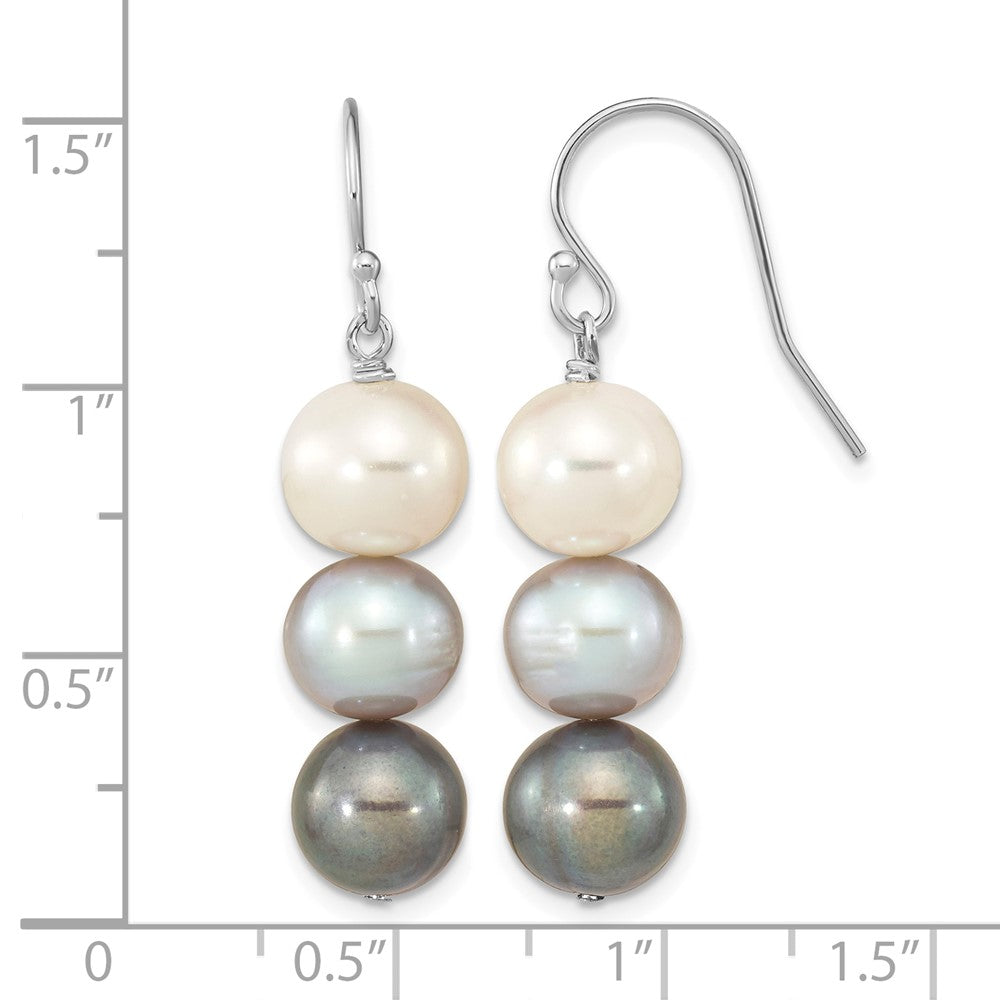 Sterling Silver RH-plated Black/White/Grey FWC Pearl Dangle Earrings