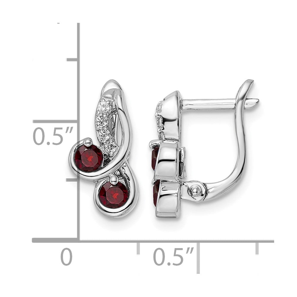 SS Rhod-plate .68t.w. Garnet/White Topaz Swirl Hinged Earring