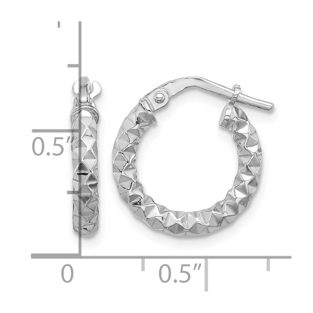 Sterling Silver Rhodium-plated Polished Textured 2.50mm Hoop Earrings