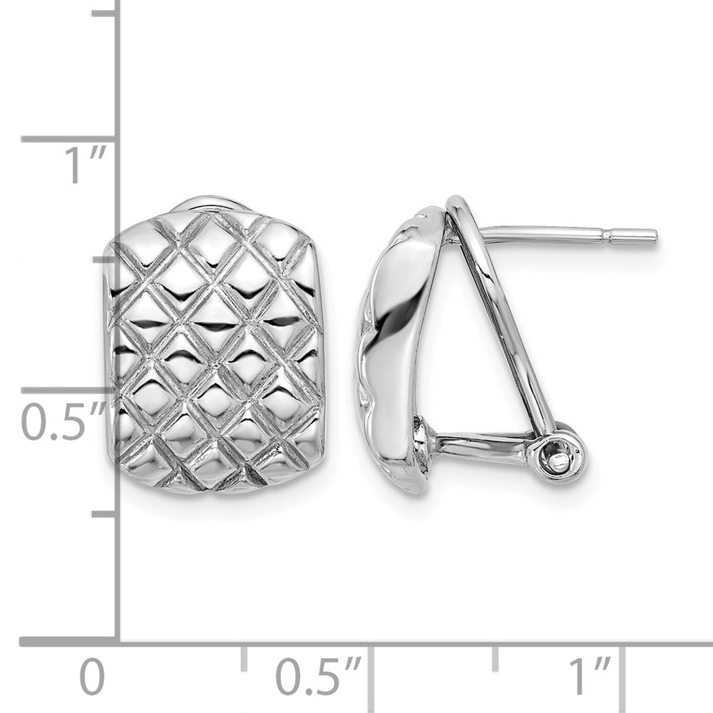 Sterling Silver Rhod-plated Polished and Patterned Omega Back Earrings