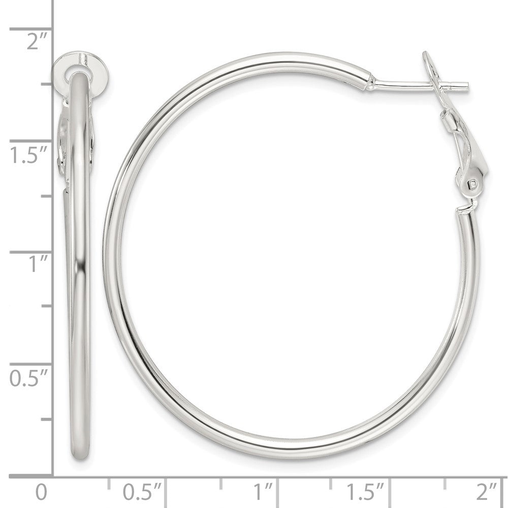 Sterling Silver Polished 41x2mm Omega Back Round Hoop Earrings