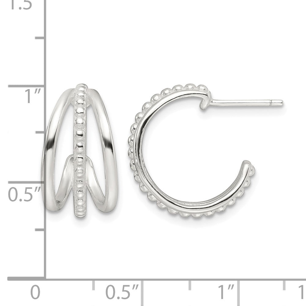 Sterling Silver E-Coating Polished and Textured C-Hoop Earring