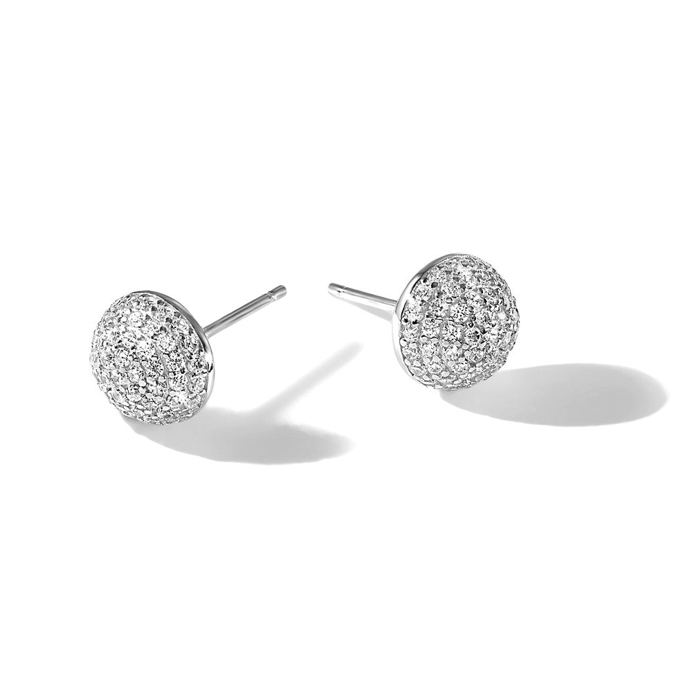 Sterling Silver Rhodium-plated Pavé CZ Domed Post Earrings