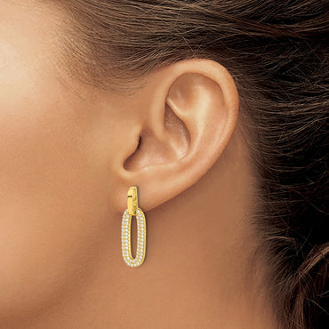 Sterling Silver Gold-tone Micro Pave CZ Post Dangle Earrings
