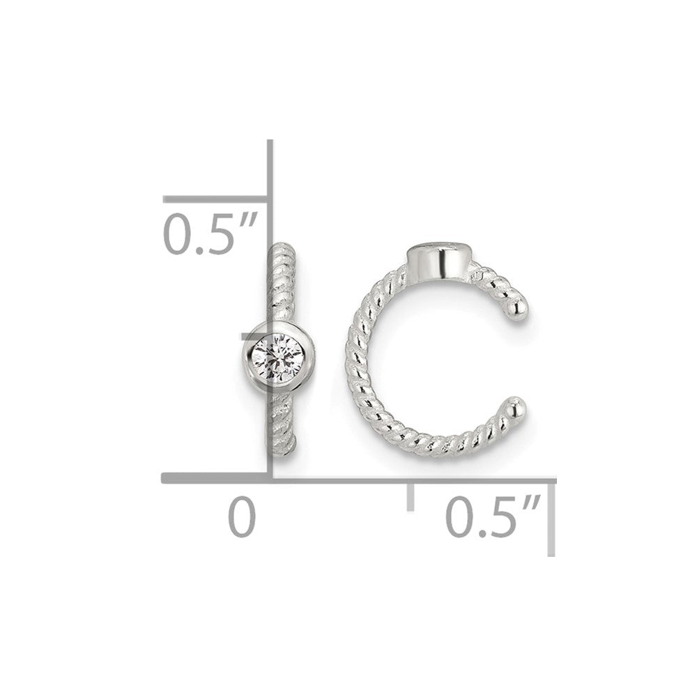 Sterling Silver E-Coating Polish Twisted Bezel CZ Pair of 2 Cuff Earrings