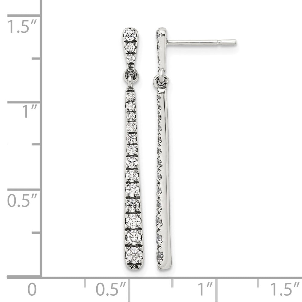 Sterling Silver Polished & Antiqued Graduated CZ Post Dangle Earrings