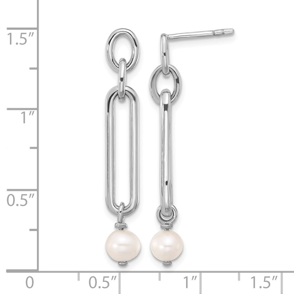 Sterling Silver Rhodium-plated Link with FWC Pearl Dangle Earrings