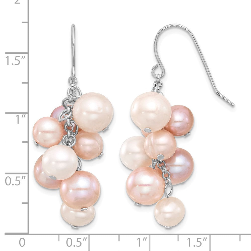 Sterling Silver RH-plated 6-10mm Multicolor FWC Pearl Dangle Earrings