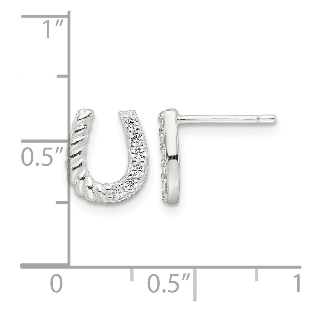 Sterling Silver E-Coating CZ Horseshoe Earrings