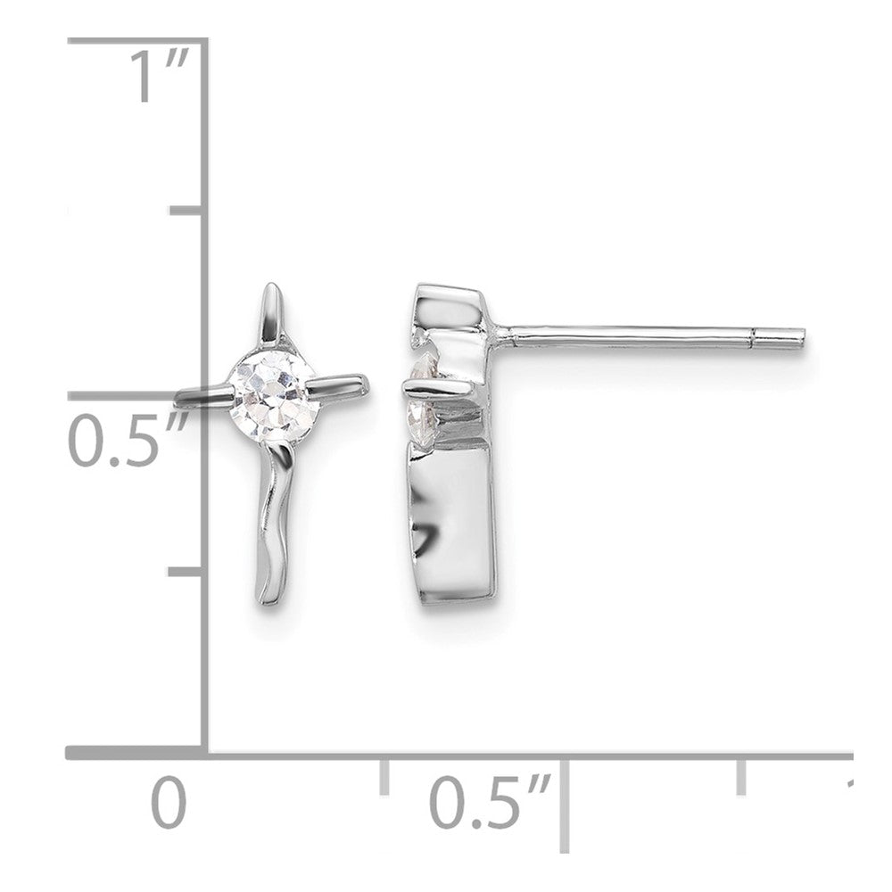 Sterling Silver Rhodium-plated Polished CZ Wavy Cross Post Earrings