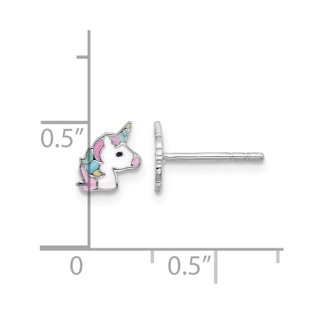 Sterling Silver Rhodium-plated Enameled Unicorn Post Earrings