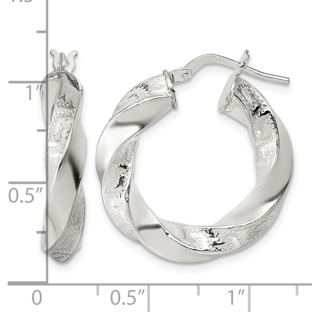 Sterling Silver Polished Greek Key 5mm Twisted Hoop Earrings