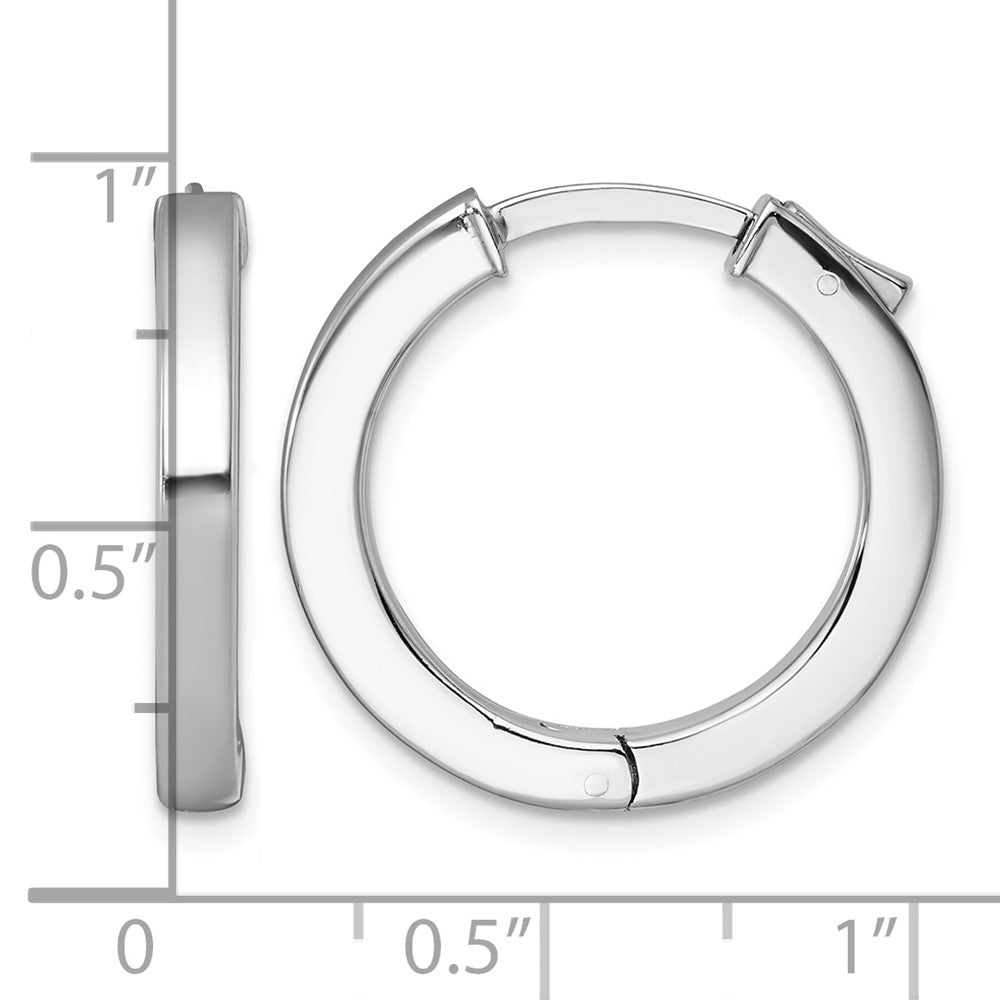 SS Rhod-plated Polish 3x23mm Hinged Square Tube w/Safety Lock Hoop Earrings