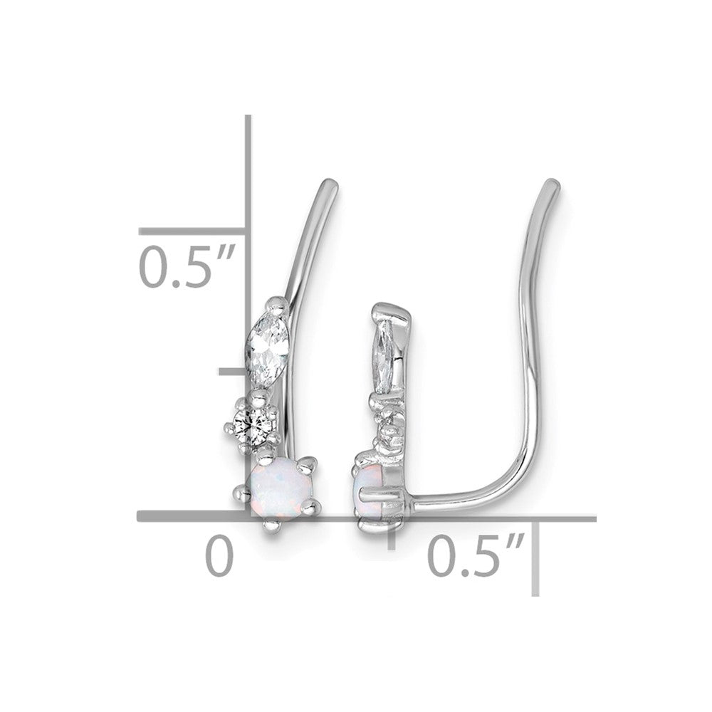 Sterling Silver Rhodium-plated Polished CZ and Cr. Opal Ear Climbers