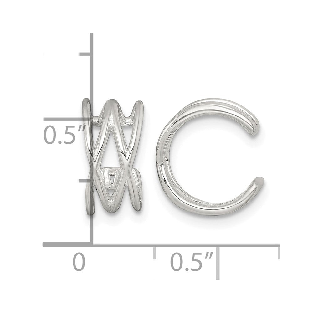 Sterling Silver Polished Double Criss Cross Pair of Ear Cuffs