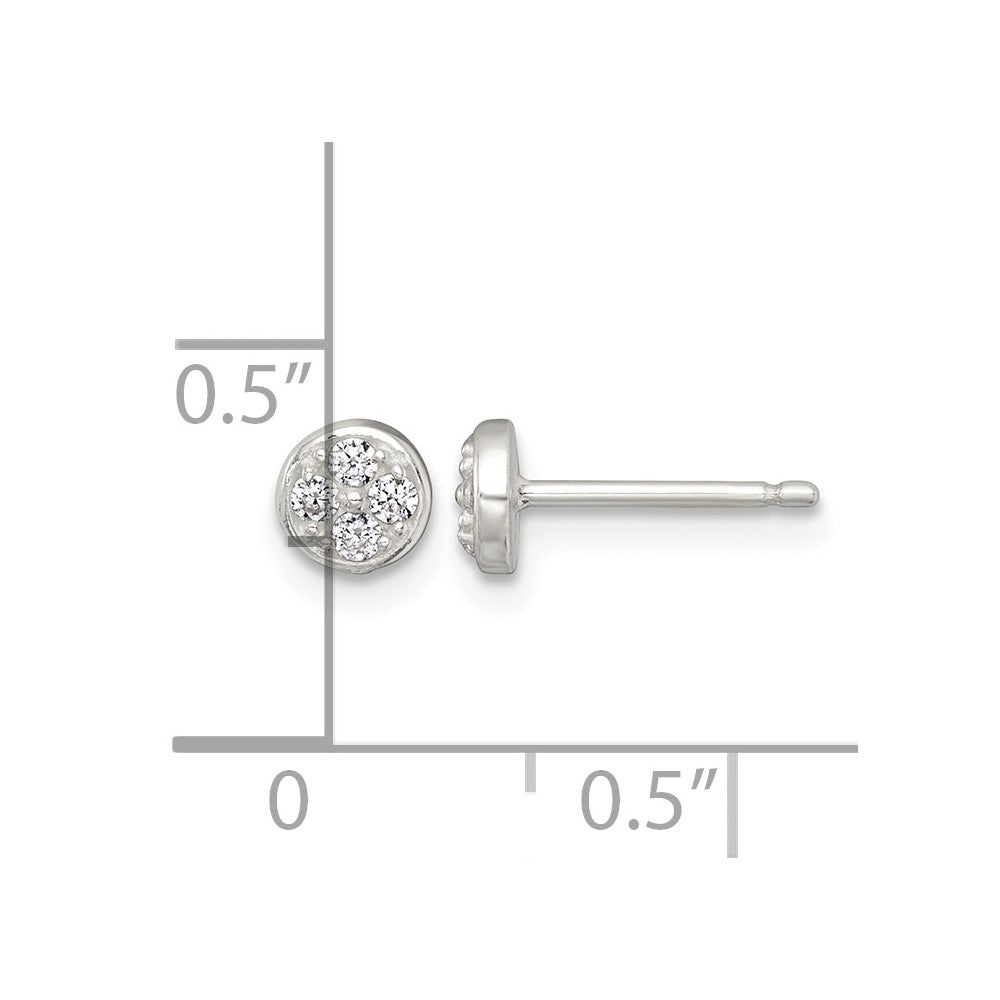 Sterling Silver Polished CZ Round Post Earrings
