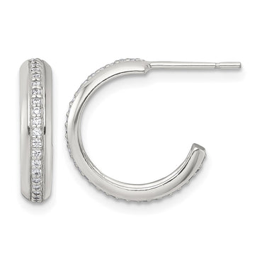 Sterling Silver Polished 16x3.5mm CZ Post C-Hoop Earrings