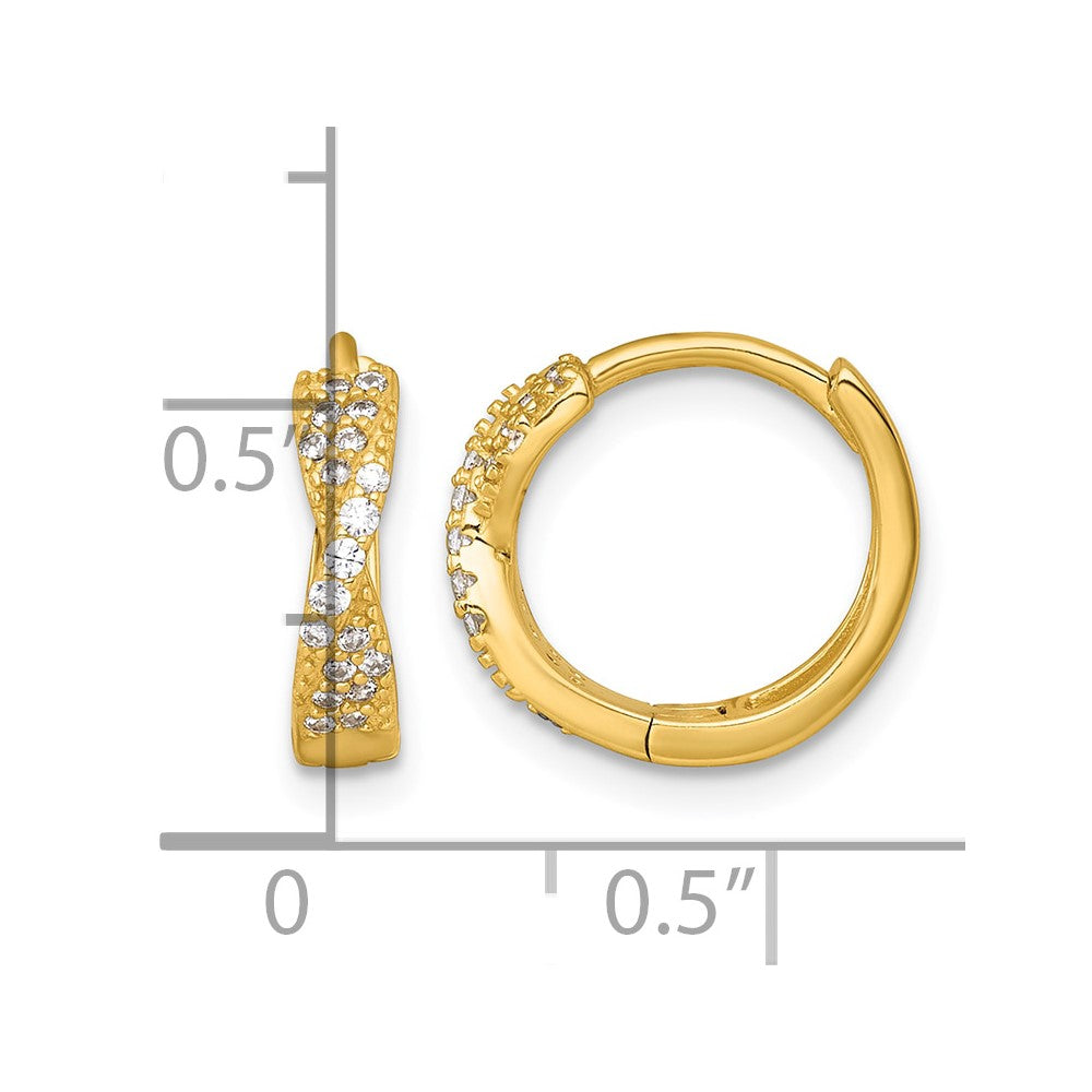 Sterling Silver Gold-tone Polished CZ Hinged Round Hoop Earrings