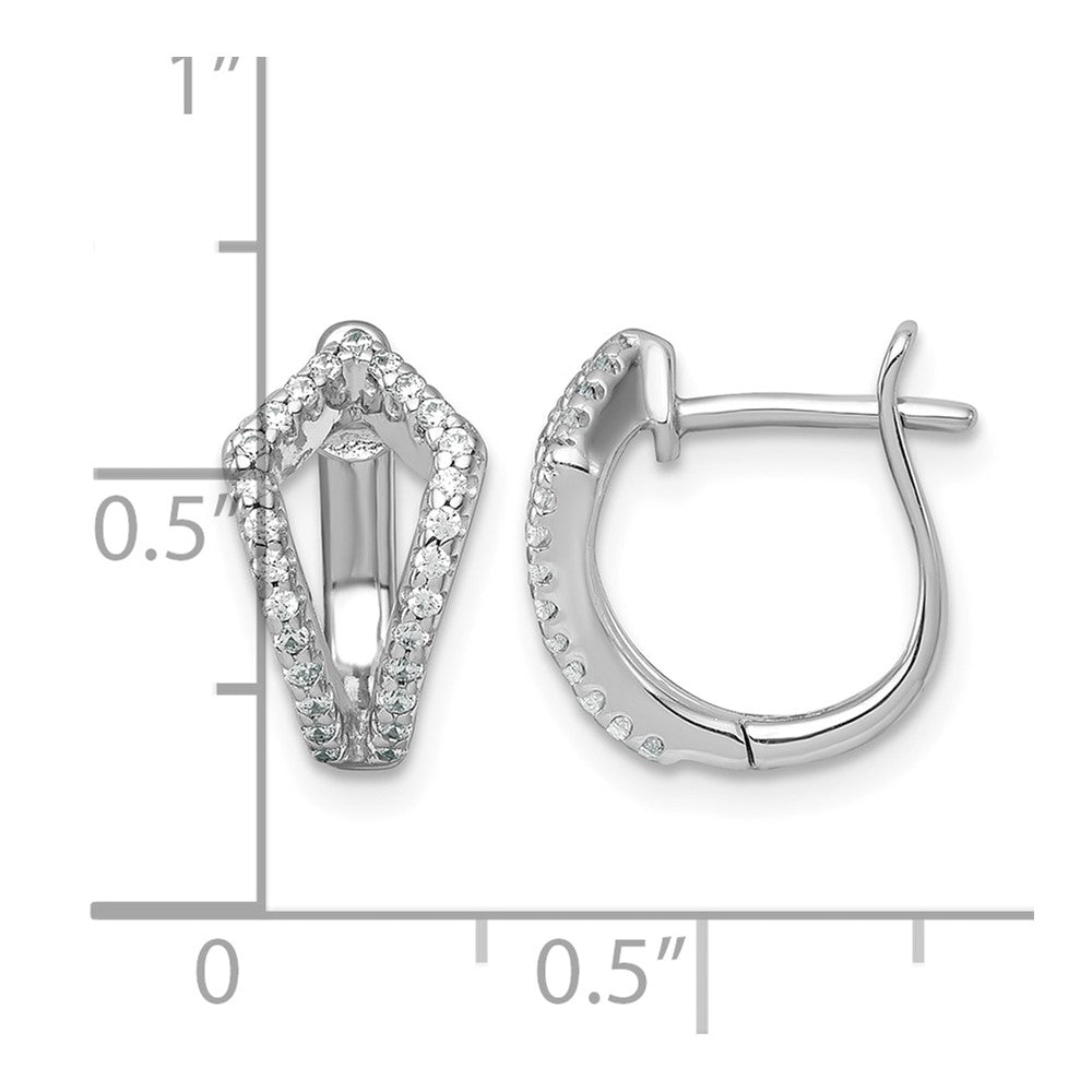 Sterling Silver Rhodium-plated Polished CZ Hinged Hoop Earrings