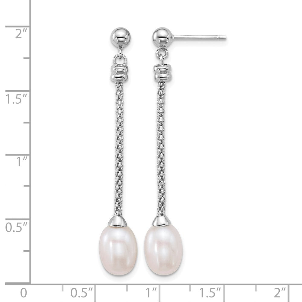 Sterling Silver Rh-plated 7-8mm Rice FWC Pearl Post Dangle Earrings
