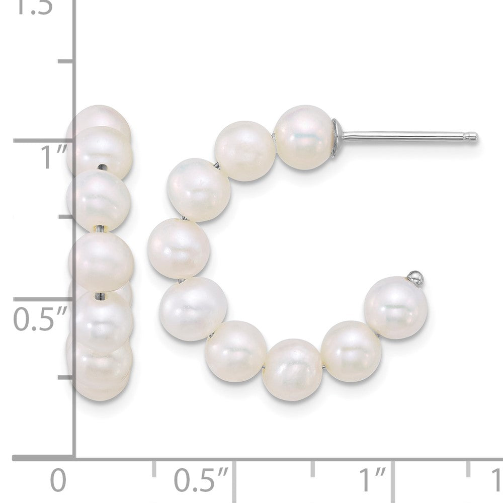Sterling Silver Rhod-plated 5-6mm FWC Pearl Post Hoop Earrings
