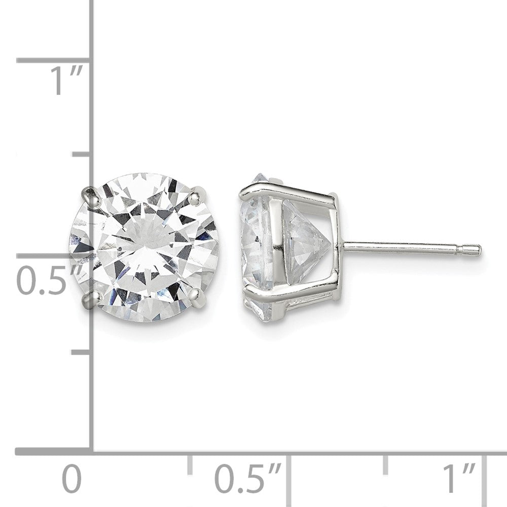 Sterling Silver 10mm Round Basket Set CZ Stud Earrings