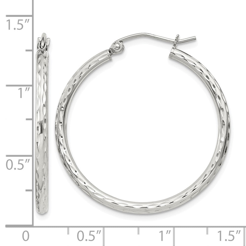 Sterling Silver 2mm Diamond Cut Hoop Earrings