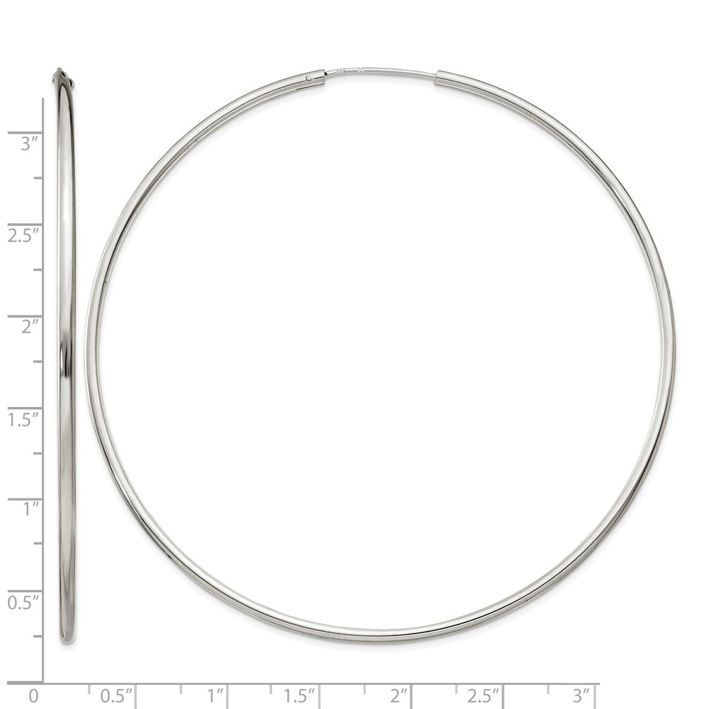 Sterling Silver 2x80mm Endless Hoop Earrings