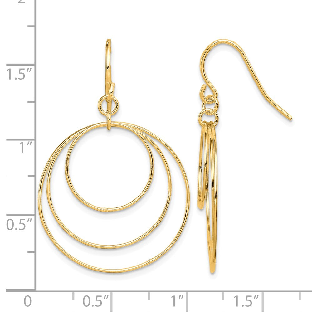 Sterling Silver Gold-plated Polished Fancy Triple Circle Dangle Earrings
