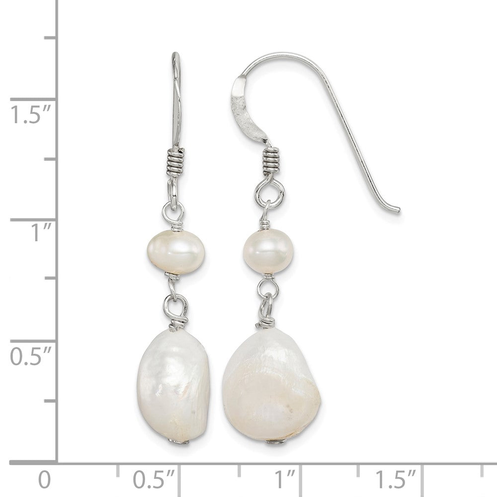 Sterling Silver Polished Baroque & Semi-Round FWC Pearl Dangle Earrings