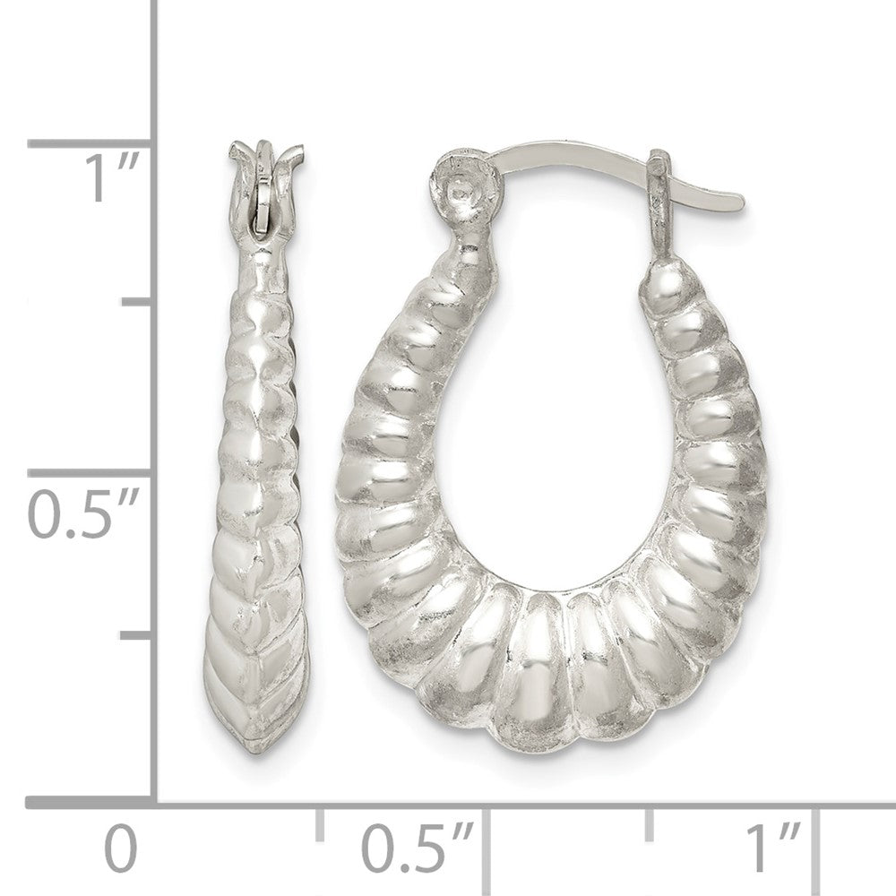 Sterling Silver Polished Shrimp Oval Hoop Earrings