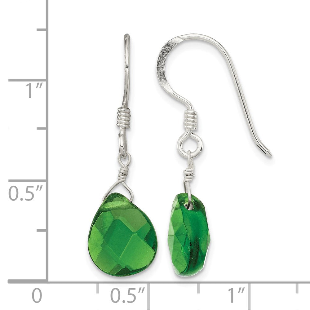 Sterling Silver Polished Dark Green Crystal Teardrop Dangle Earrings