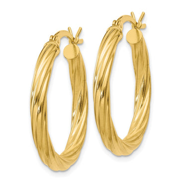 Sterling Silver Flash Gold-plated Plated Twisted 3.5x25mm Hoop Earrings