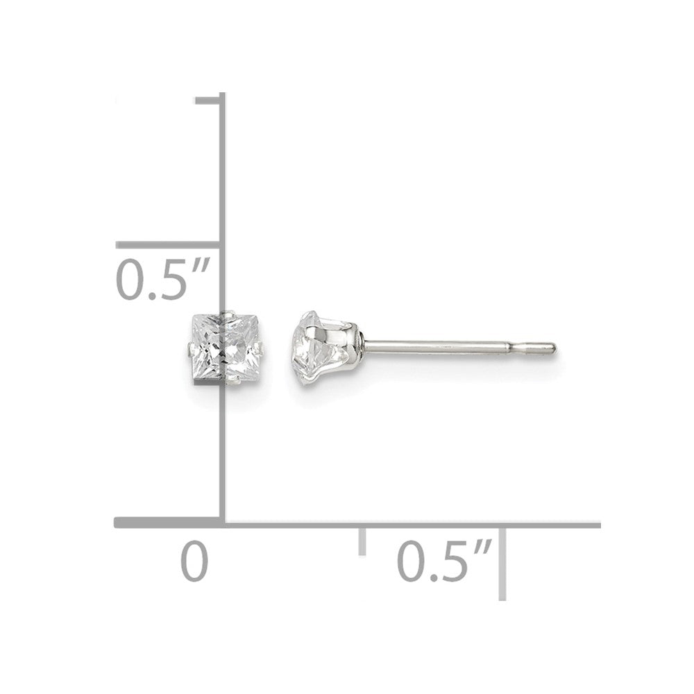 Sterling Silver 3mm Square Snap Set CZ Stud Earrings