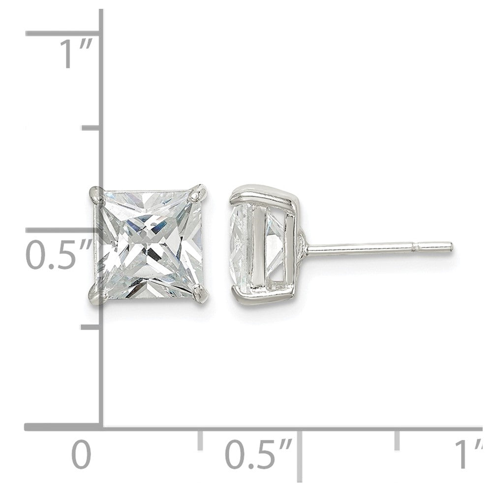 Sterling Silver 7mm Square CZ Basket Set Stud Earrings