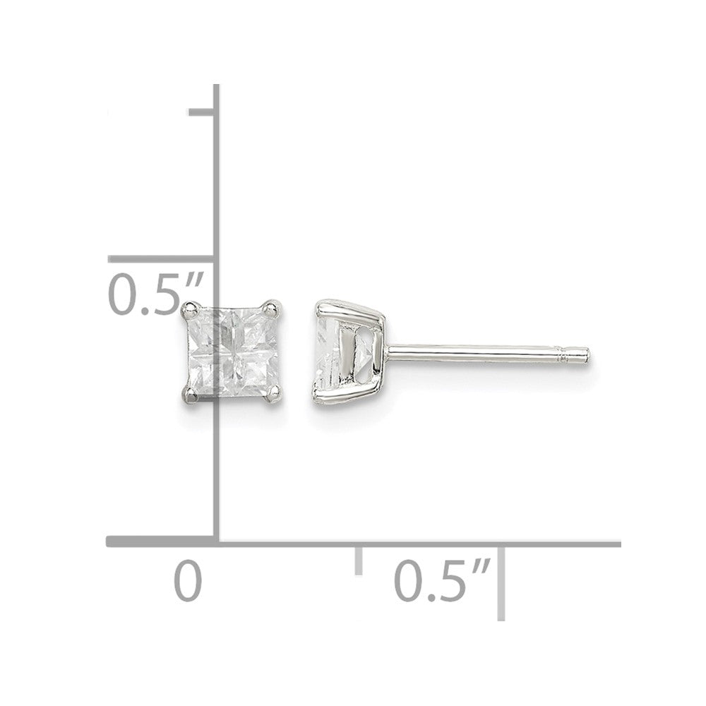 Sterling Silver 4mm Square Cross-cut CZ Basket Set Stud Earrings