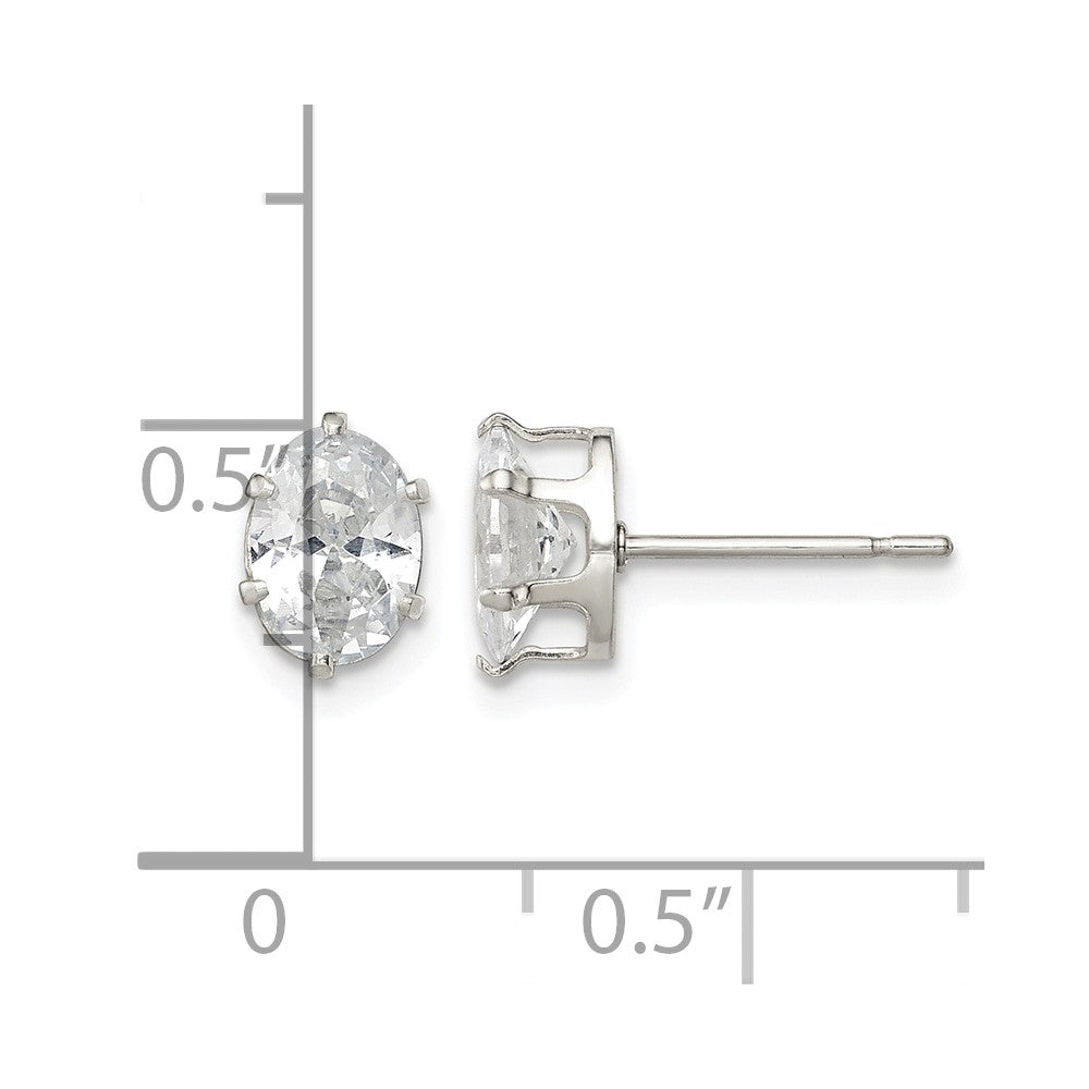Sterling Silver Polished 7x5mm Oval Snap Set CZ Stud Earrings