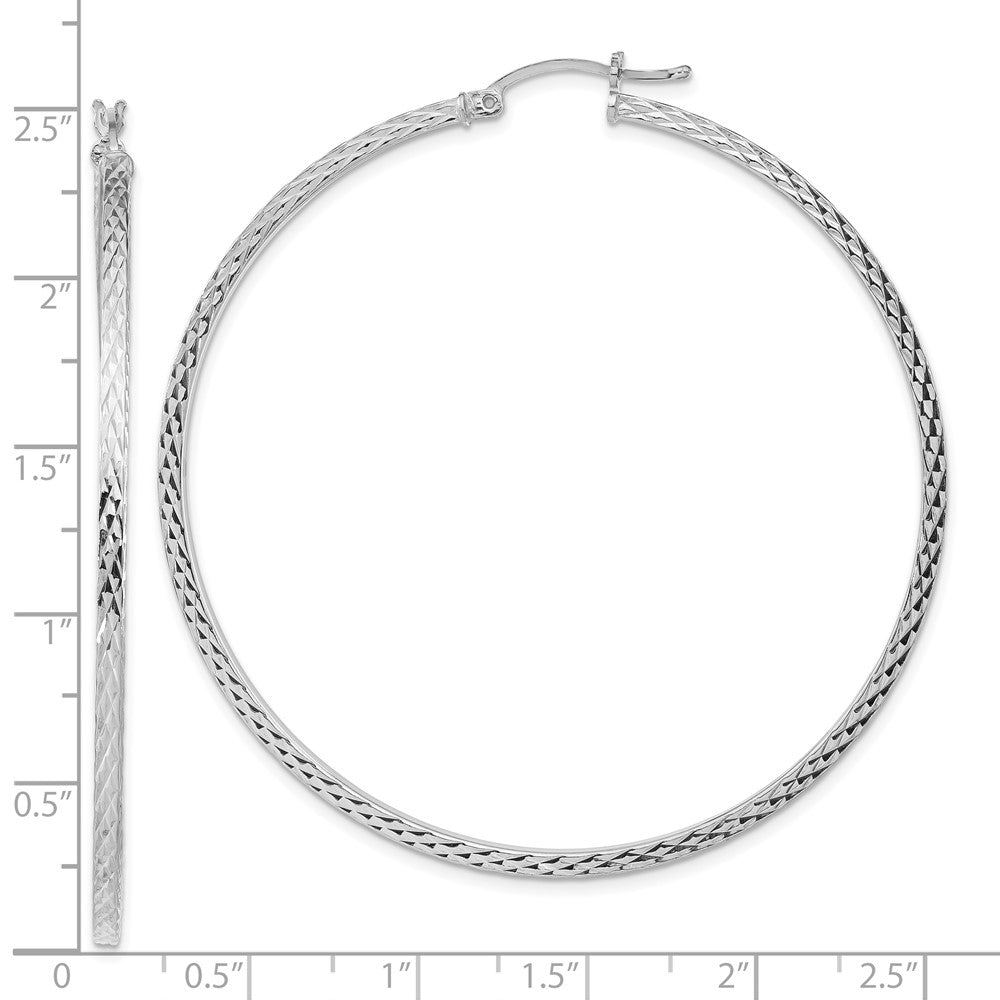 Sterling Silver Rhodium-plated Diamond-cut 2x60mm Square Tube Hoop Earrings